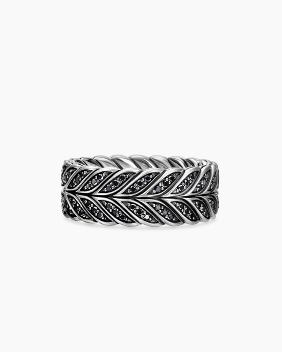 Chevron Pavé Band Ring in Sterling Silver with Black Diamonds, 9mm