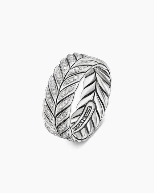 Anneau Chevron pavé en argent sterling, 9 mm hommes