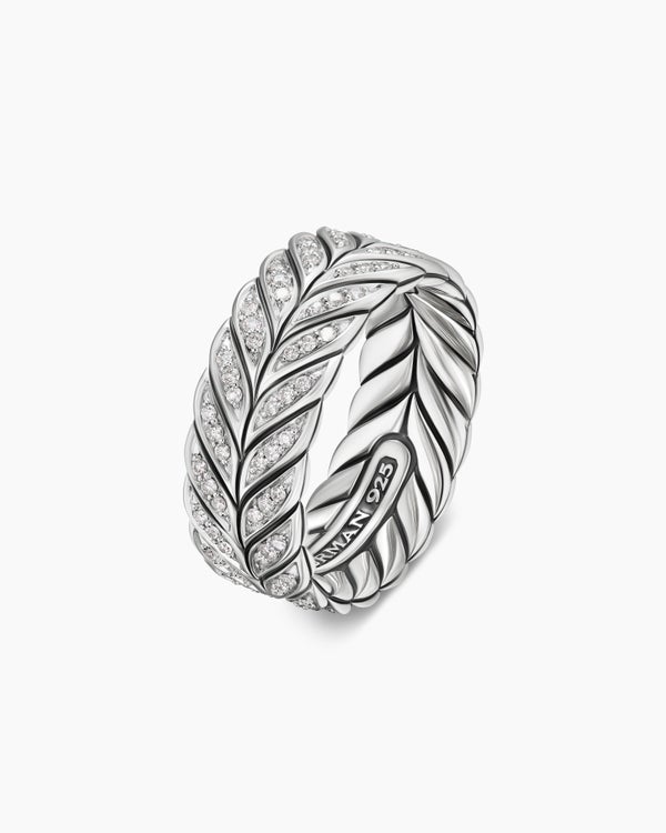 Anneau Chevron pavé en argent sterling, 9 mm