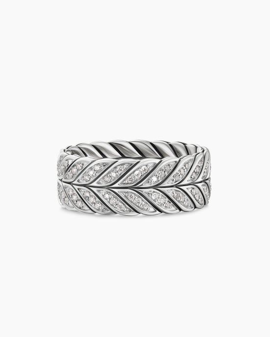 Chevron Pavé Band Ring in Sterling Silver with Diamonds, 9mm