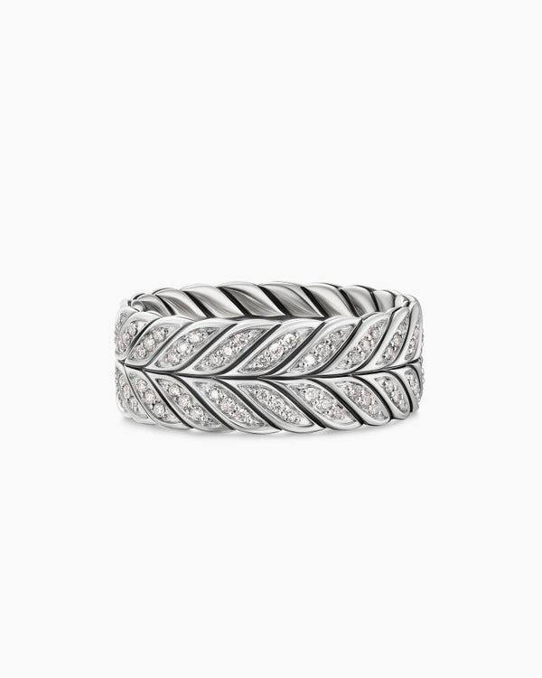 david van hagen Chevron Pavé Band Ring Sterling Silver with Diamonds 9mm