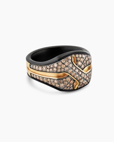 Armory® Signet Ring in Black Titanium with 18K Yellow Gold and Cognac Diamonds, 16mm