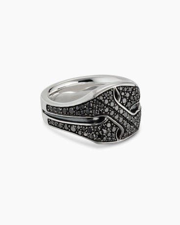 Armoury® Signet Ring in Sterling Silver with Black Diamonds, 16mm