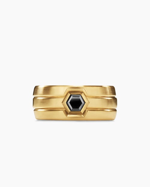 Mens Nesting Band Ring in 18K Yellow Gold with Center Black Diamond, 10mm
