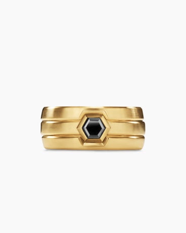 Nesting Band Ring in 18K Yellow Gold with Centre Black Diamond