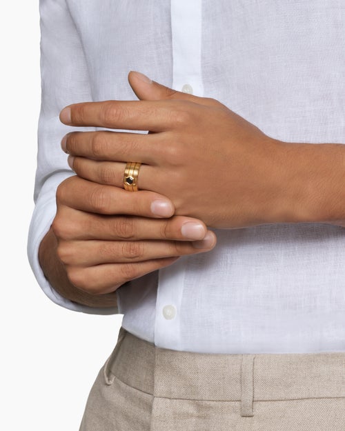 Mens Nesting Band Ring in 18K Yellow Gold with Center Black Diamond, 10mm