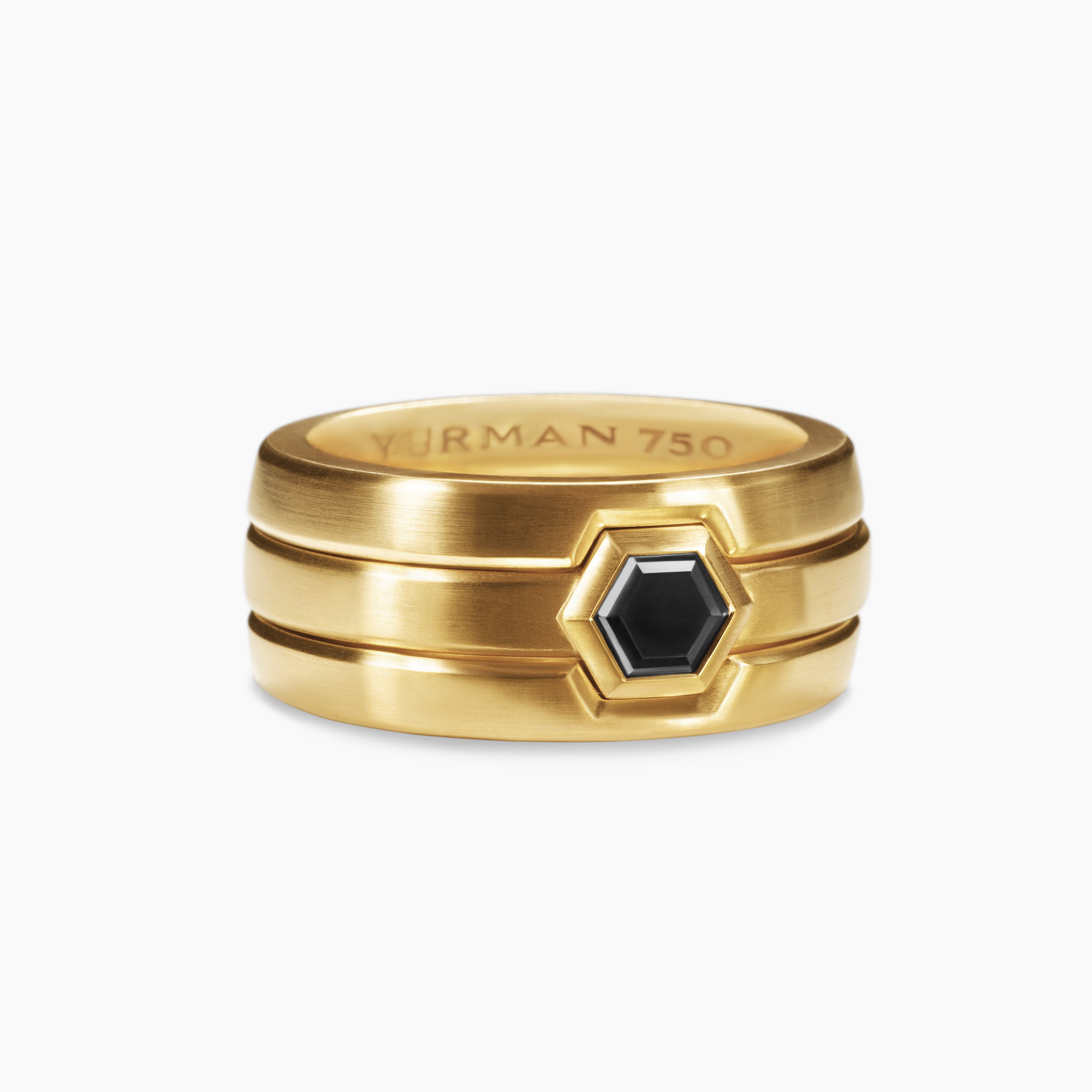 Mens Nesting Band Ring in 18K Yellow Gold with Center Black Diamond, 10mm