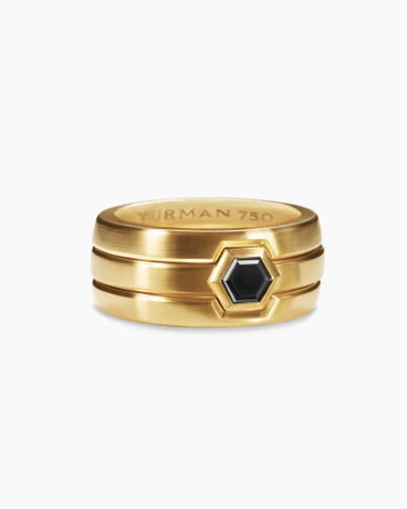 Nesting Band Ring in 18K Yellow Gold with Center Black Diamond, 10mm
