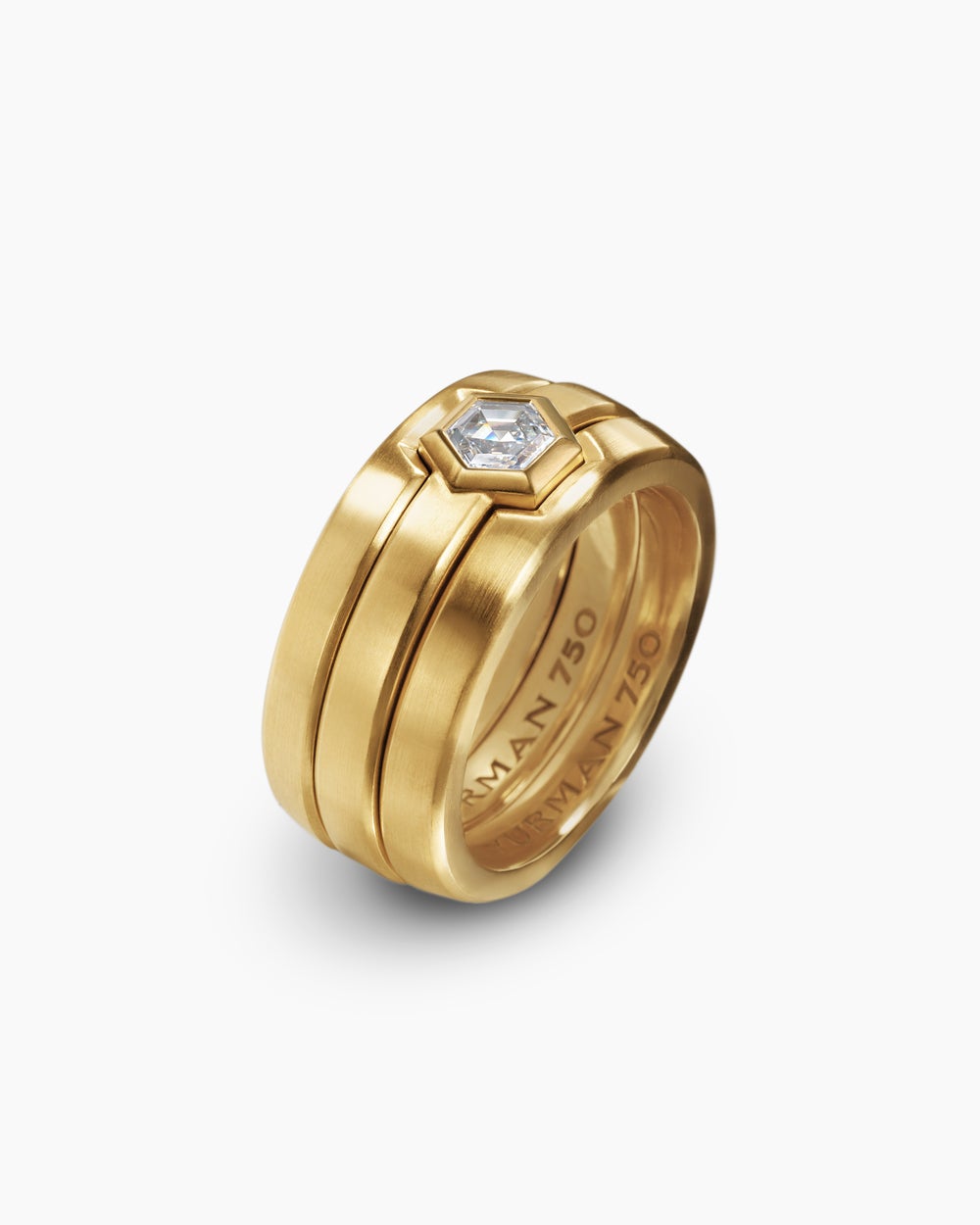 Mens Nesting Band Ring in 18K Yellow Gold with Center Diamond, 10mm
