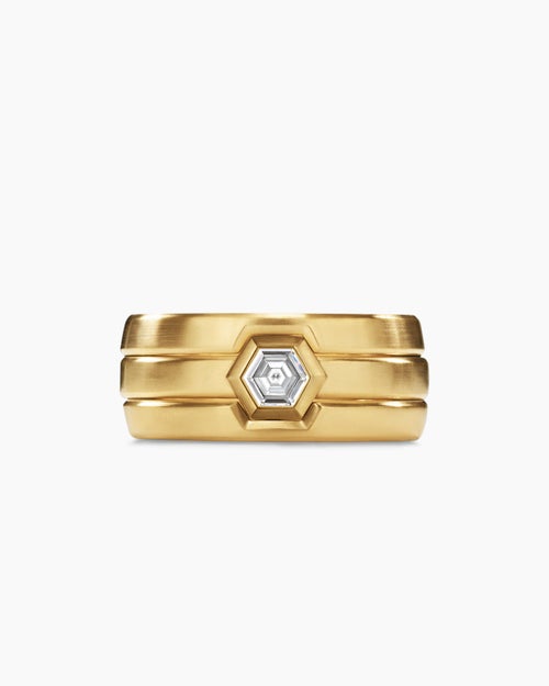 Anneau imbriqué en or jaune 18 carats avec diamant central, 10 mm