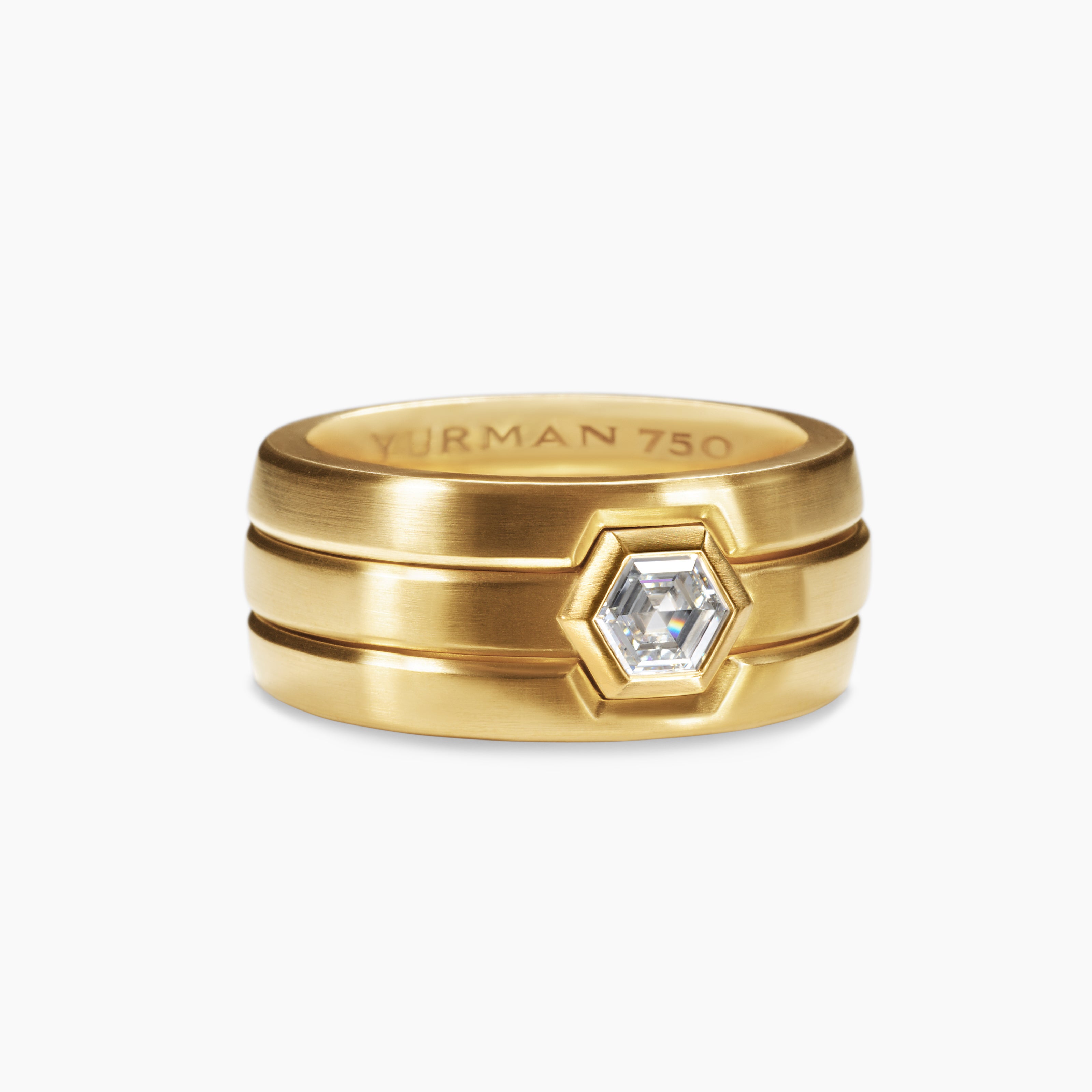 Mens Nesting Band Ring in 18K Yellow Gold with Center Diamond, 10mm