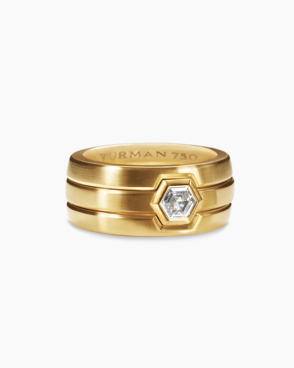 Mens Nesting Band Ring in 18K Yellow Gold with Center Diamond, 10mm
