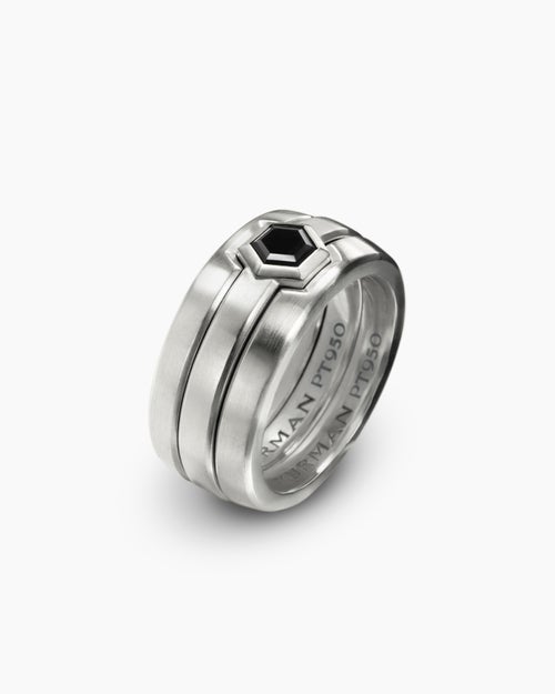 Mens Nesting Band Ring in Platinum with Center Black Diamond, 10mm