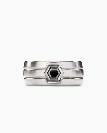 Nesting Band Ring in Platinum with Center Black Diamond, 10mm