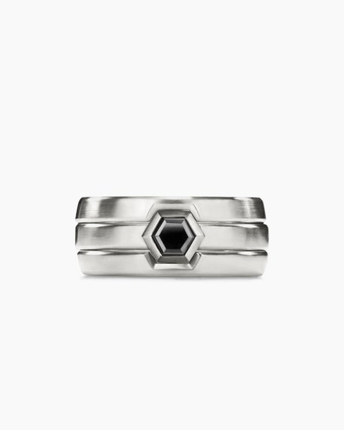Mens Nesting Band Ring in Platinum with Center Black Diamond, 10mm