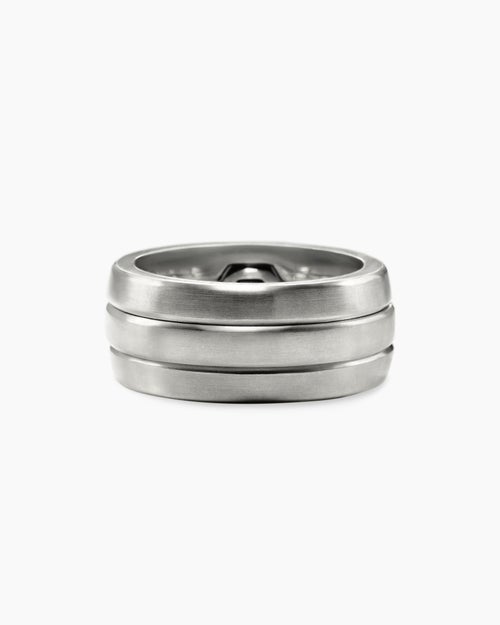 Mens Nesting Band Ring in Platinum with Center Black Diamond, 10mm