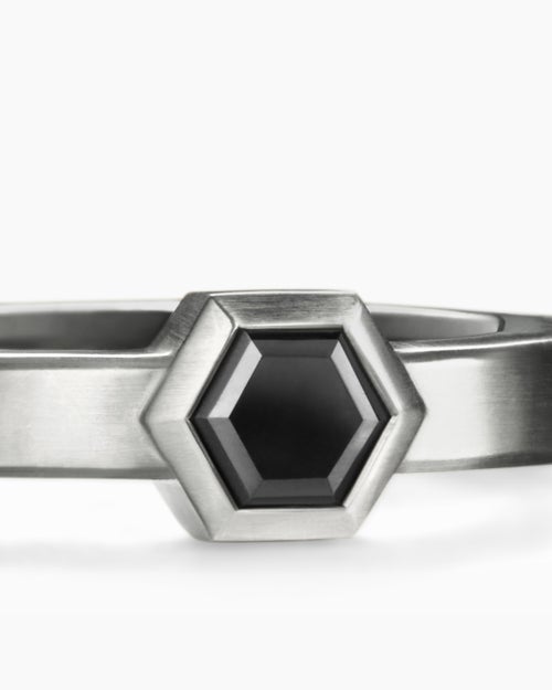 Mens Nesting Band Ring in Platinum with Center Black Diamond, 10mm