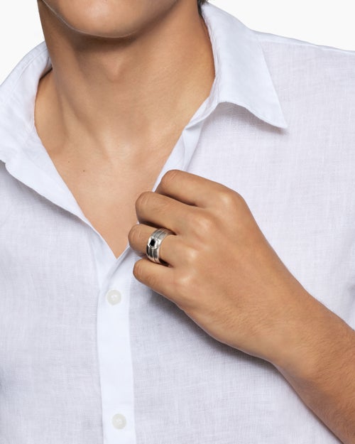 Mens Nesting Band Ring in Platinum with Center Black Diamond, 10mm