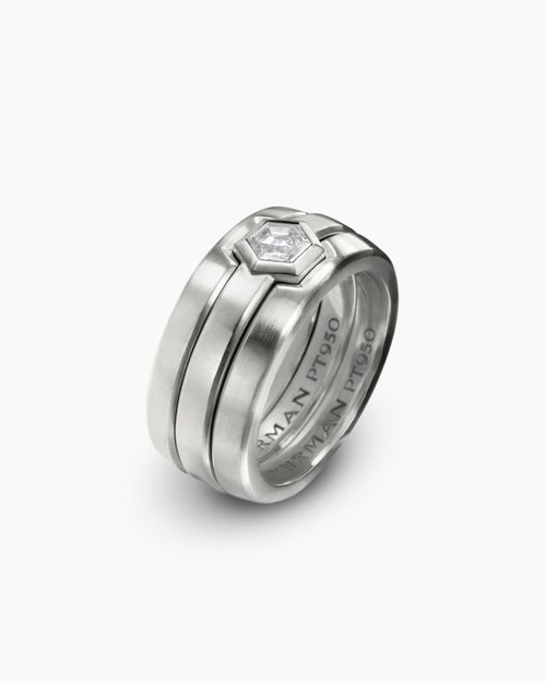 Mens Nesting Band Ring in Platinum with Centre Diamond, 10mm