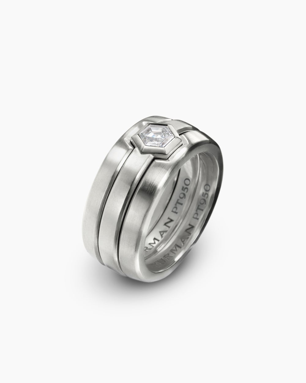 Mens Nesting Band Ring in Platinum with Center Diamond, 10mm