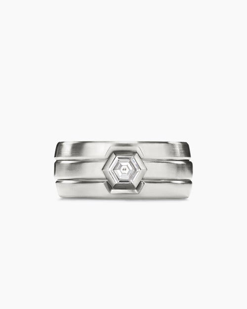 Mens Nesting Band Ring in Platinum with Centre Diamond, 10mm