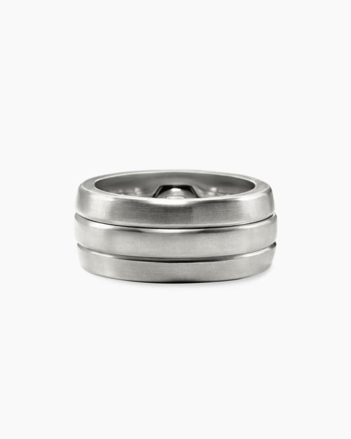 Mens Nesting Band Ring in Platinum with Centre Diamond, 10mm