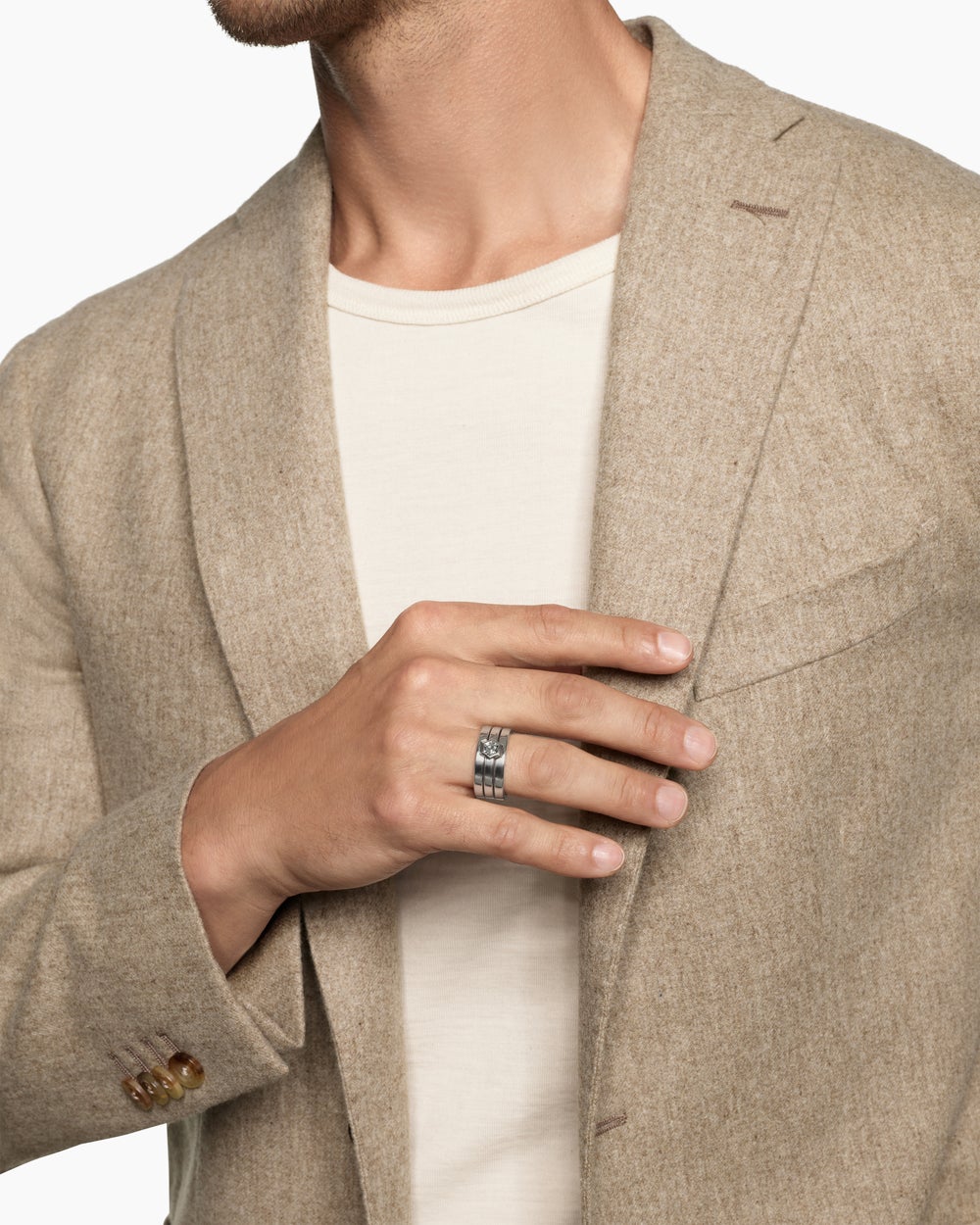 Mens Nesting Band Ring in Platinum with Center Diamond, 10mm