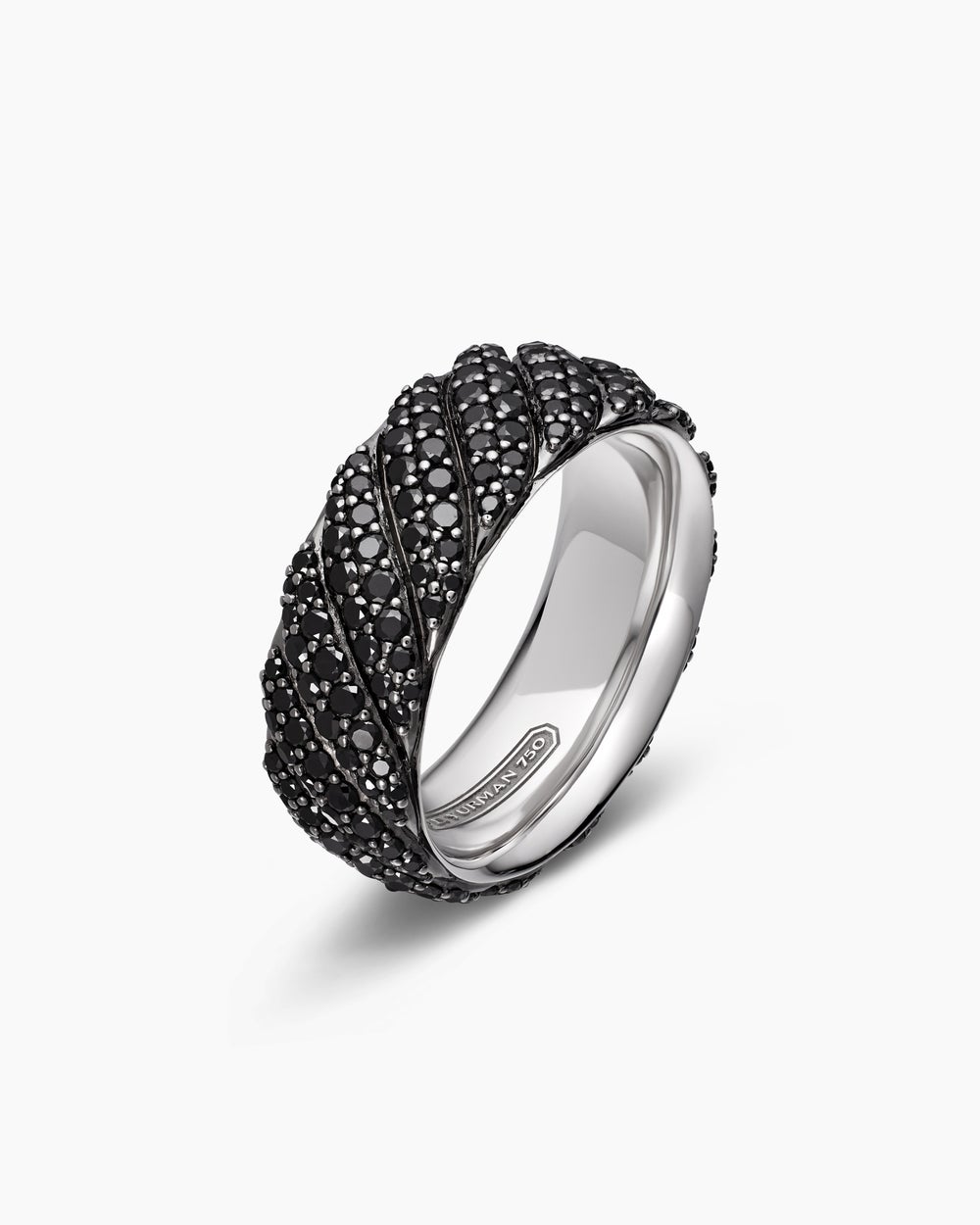 Mens Sculpted Cable Pavé Band Ring in 18K White Gold, 8.5mm