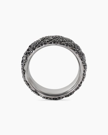 Cable Band Ring in 18K White Gold with Black Diamonds, 8.5mm