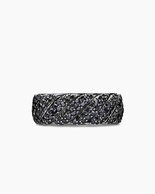 Mens Sculpted Cable Pavé Band Ring in 18K White Gold, 8.5mm