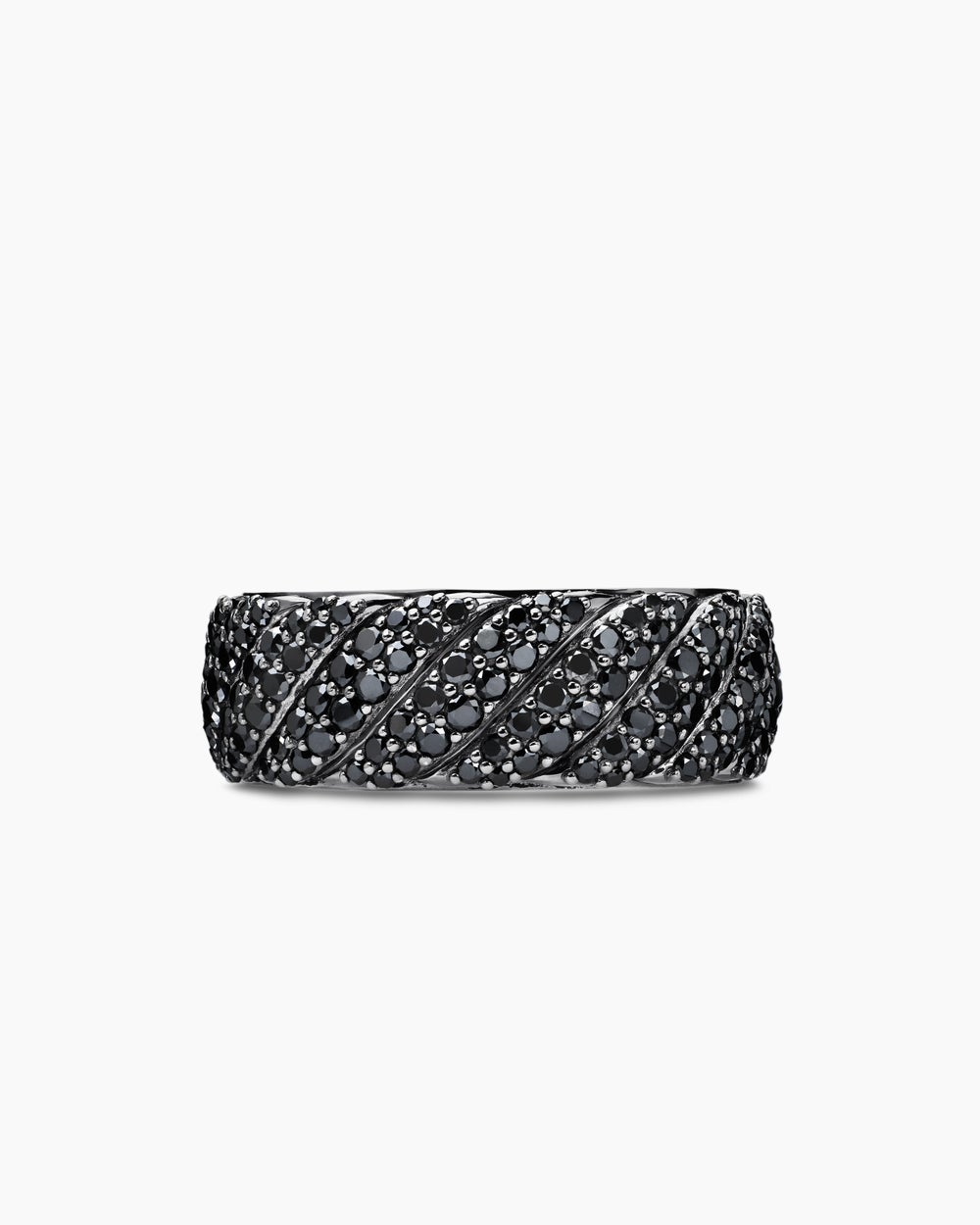 Mens Sculpted Cable Pavé Band Ring in 18K White Gold, 8.5mm