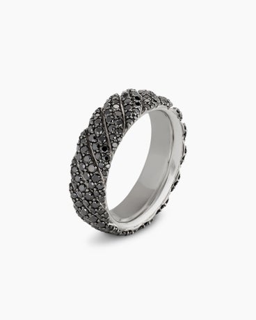 Cable Band Ring in 18K White Gold with Black Diamonds, 8.5mm