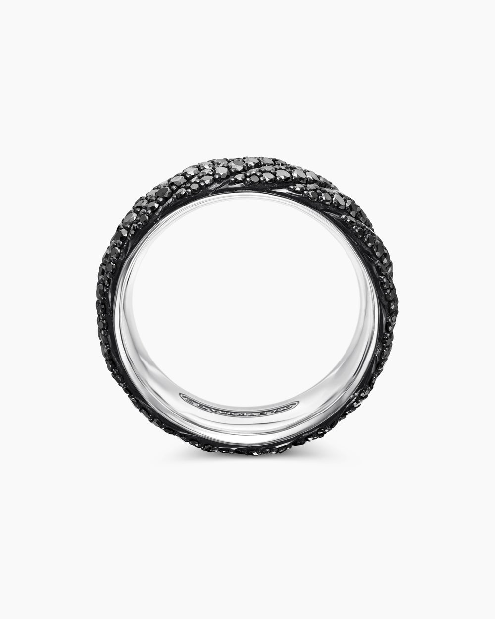 Mens Sculpted Cable Pavé Band Ring in 18K White Gold, 8.5mm
