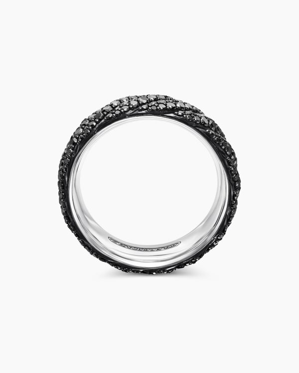 Sculpted Cable Pavé Band Ring in 18K White Gold, 8.5mm