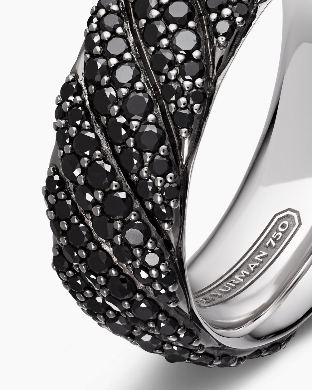 Mens Sculpted Cable Pavé Band Ring in 18K White Gold, 8.5mm