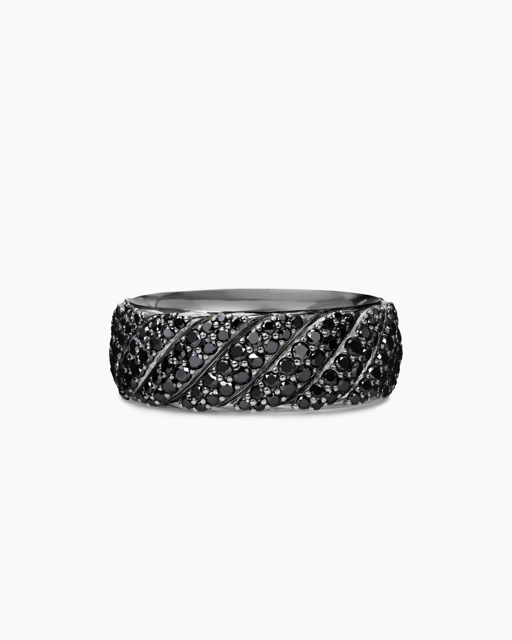 Mens Sculpted Cable Pavé Band Ring in 18K White Gold, 8.5mm
