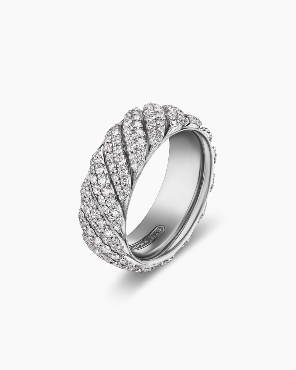 Mens Cable Band Ring in 18ct White Gold with Diamonds, 8.5mm