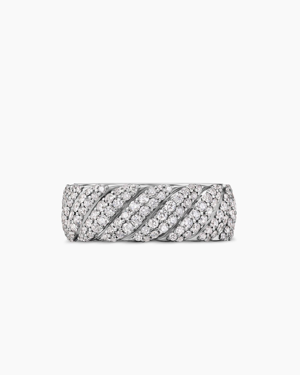 Mens Cable Band Ring in 18ct White Gold with Diamonds, 8.5mm