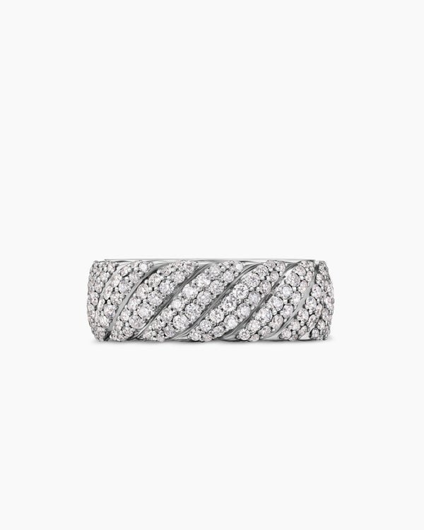 Cable Band Ring in 18K White Gold with Diamonds, 8.5mm
