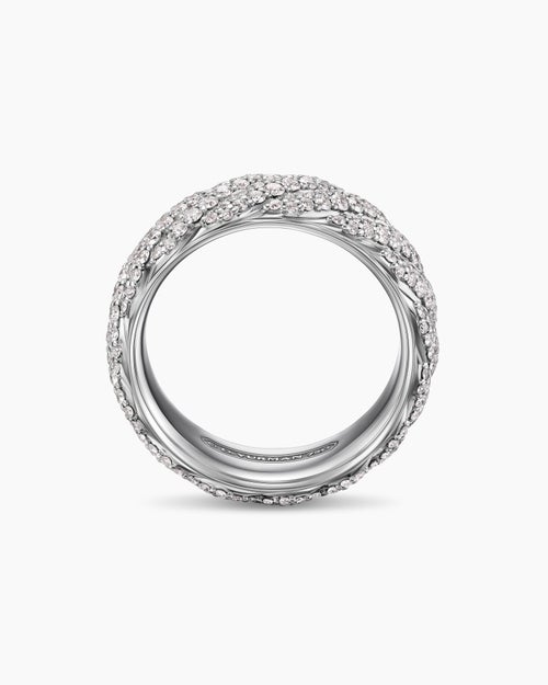 Mens Cable Band Ring in 18K White Gold with Diamonds, 8.5mm