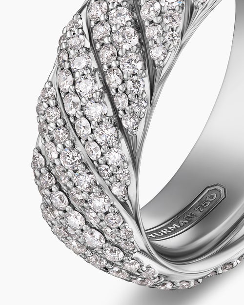 Mens Cable Band Ring in 18K White Gold with Diamonds, 8.5mm