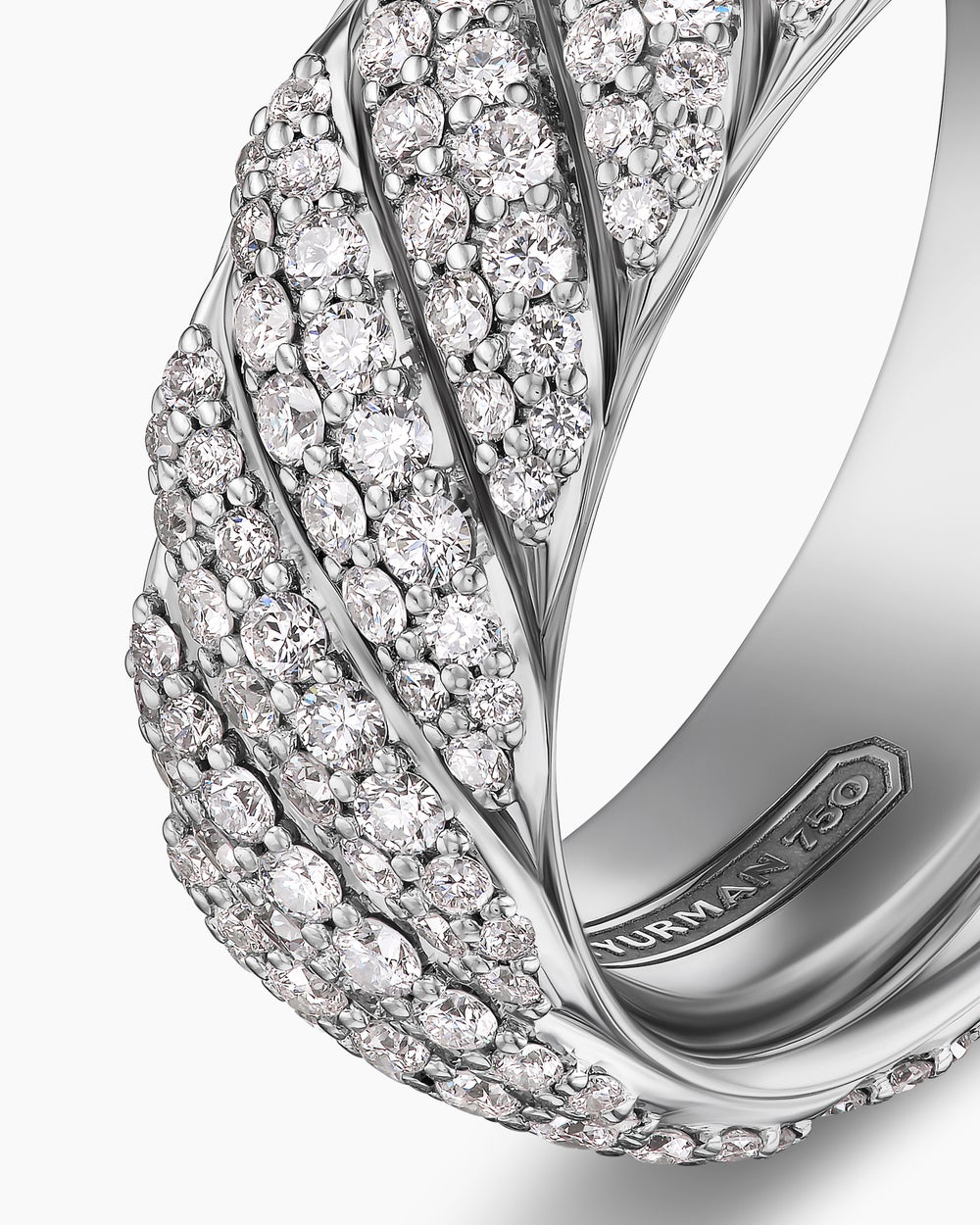 Mens Cable Band Ring in 18ct White Gold with Diamonds, 8.5mm