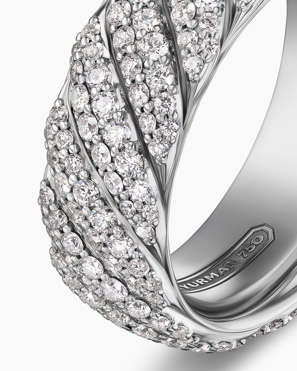 Cable Band Ring in 18K White Gold with Diamonds, 8.5mm