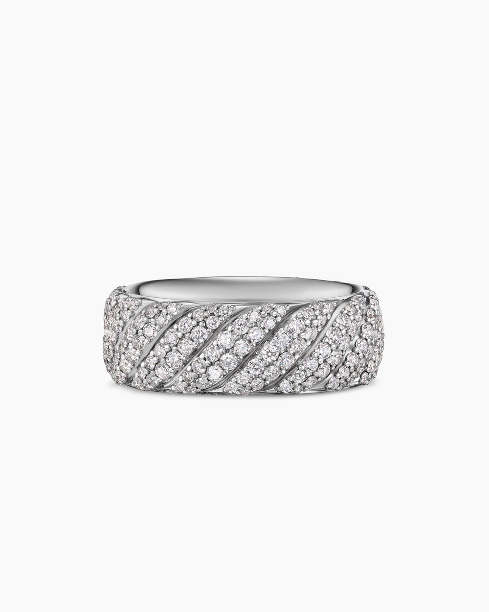 Mens Cable Band Ring in 18ct White Gold with Diamonds, 8.5mm