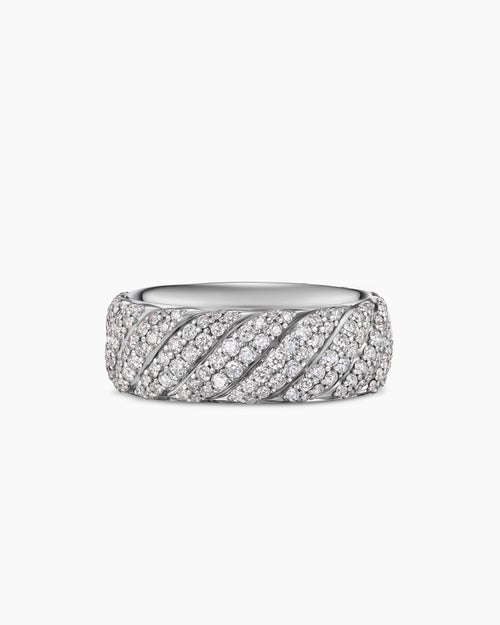 Mens Cable Band Ring in 18K White Gold with Diamonds, 8.5mm