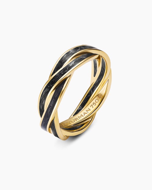 Mens DY Helios™ Band Ring in 18K Yellow Gold with Forged Carbon, 6mm