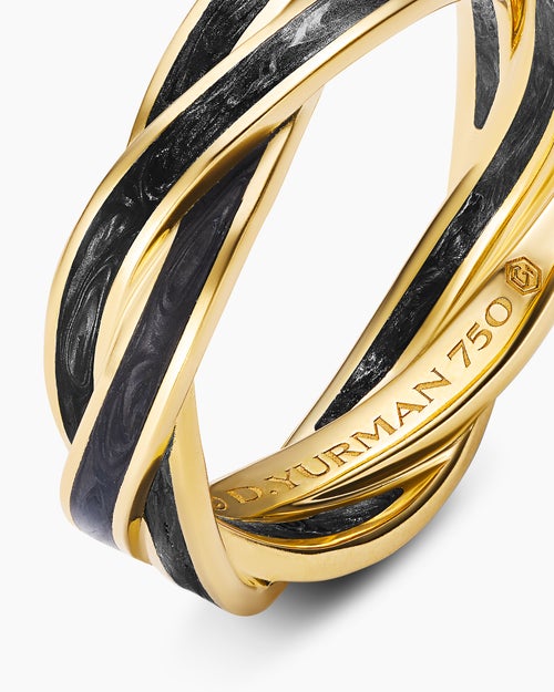 Mens DY Helios™ Band Ring in 18K Yellow Gold with Forged Carbon, 6mm