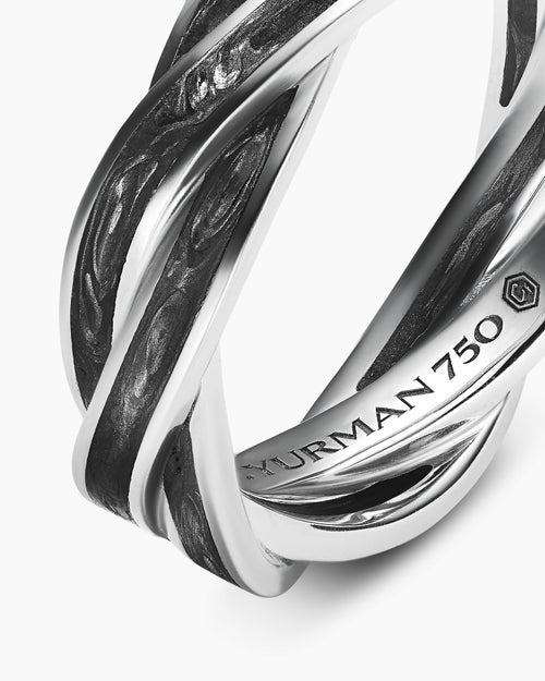 Mens DY Helios™ Band Ring in 18K White Gold with Forged Carbon, 6mm