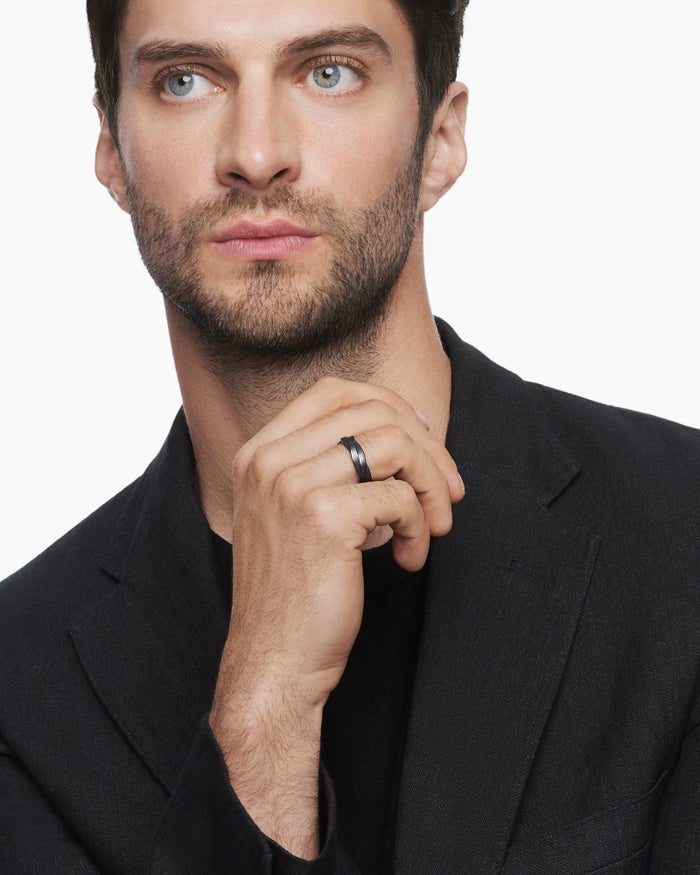 Mens DY Helios Band Ring in Black Titanium, 6mm | David Yurman
