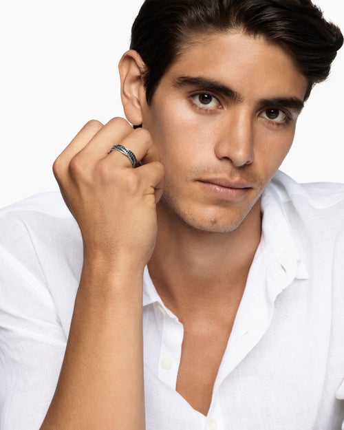 Mens DY Helios™ Band Ring in Sterling Silver with Black Diamonds, 6mm